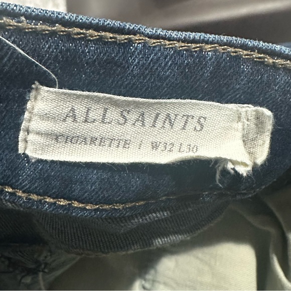 AllSaints Cigarette Slim Tapered Jeans W32 L30 Dark Wash - Picture 7 of 9